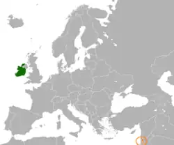 Map indicating locations of Ireland and Palestine