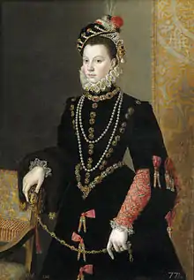 Rose ribbons tipped with large aiglets set with pearls, c. 1560s