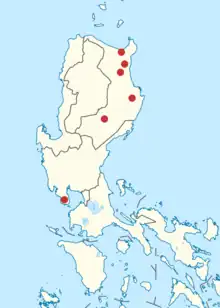 Map of the Northern Philippines showing known locations of sightings or collections of the Isabela oriole