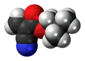 Space-filling model of the isobutyl cyanoacrylate molecule