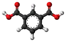 Ball-and-stick model of the isophthalic acid molecule