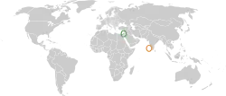 Map indicating locations of Israel and Maldives