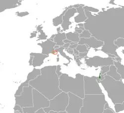 Map indicating locations of Israel and Monaco