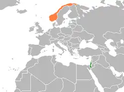 Map indicating locations of Israel and Norway