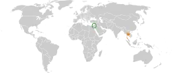 Map indicating locations of Israel and Thailand