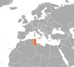 Map indicating locations of Israel  and  Tunisia