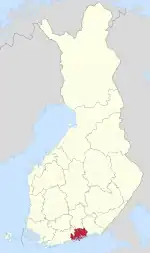 Eastern Uusimaa on a map of Finland