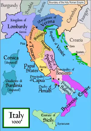 The Principality of Benevento shown within Italy in 1000