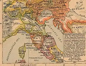 Northern Italy in 1803 (borders between Italy and France are not accurate)