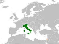 Map indicating locations of Italy and Palestine