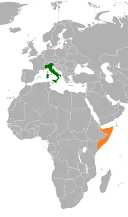 Map indicating locations of Italy and Somalia