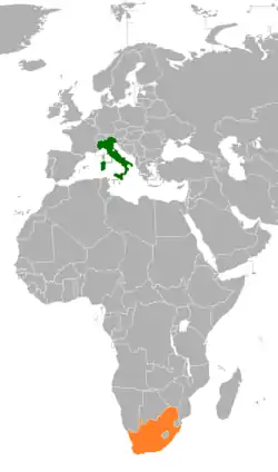 Map indicating locations of Italy and South Africa