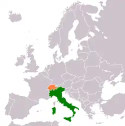 Map indicating locations of Italy and Switzerland