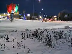 The roundabout for Finnish national road 4 in downtown Ivalo