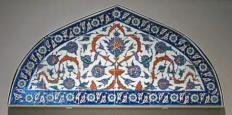 Iznik tiled lunette panel from the Piyale Pasha Mosque, c. 1570-75. Victoria and Albert Museum