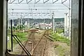 The Shimogōri Signal Box from Ōita. The track turns left for Maki, right for Takio on the Hōhi Main Line.