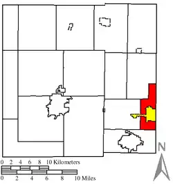 Location of Jackson Township (red) in Crawford County, next to the city of Crestline (yellow)