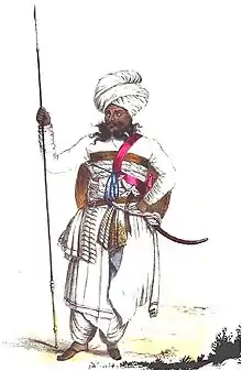 A Jadeja Chief in Kutchi attire during reign of Deshalji II : A sketch drawn in 1838