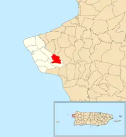 Location of Jagüey within the municipality of Rincón shown in red