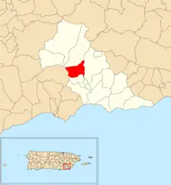 Location of Jagual within the municipality of Patillas shown in red