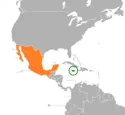 Map indicating locations of Jamaica and Mexico