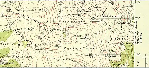 British Survey of Palestine map of 1941, Kh. Banith (now in Biriya Forest)