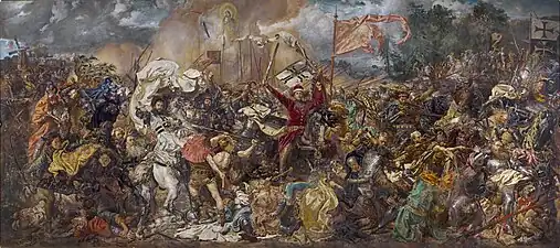 Image 52Battle of Grunwald was one of the largest battles in Medieval Europe and is regarded as one of the most important victories in the history of Lithuania (from History of Lithuania)