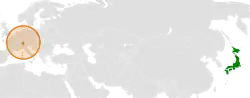 Map indicating locations of Japan and Liechtenstein