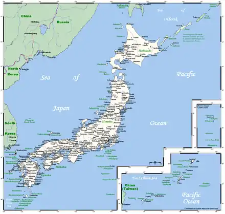 Image 19A map of Japan's major cities, main towns and selected smaller centers (from Geography of Japan)