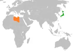 Map indicating locations of Japan and Libya