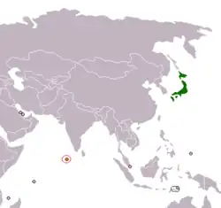 Map indicating locations of Japan and Maldives