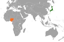 Map indicating locations of Japan and Nigeria