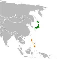 Map indicating locations of Japan and Philippines