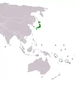 Map indicating locations of Japan and Tonga