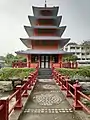 Japanese style architectural buiilding present in center of Japanese Garden, chandiagrh