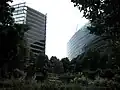 Looking towards the Rue de la Loi/Wetstraat, the Charlemagne (left) and Lex (right) buildings tower over the park