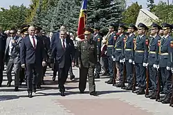 Gaiciuc with Voicu and Sergey Shoigu in Bender, August 2019.