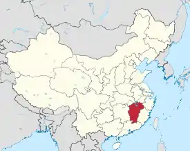 Map showing the location of Jiangxi Province