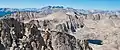 Joe Devel Peak (left), Mt. Pickering centered, Kaweah peaks centered in the distance, Mt. Newcomb (right), viewed from Mt. Langley.