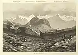 1870s panoramic view from Faulhorn.Etching by Heinrich Müller