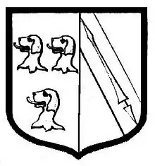 Coat of arms of John Hall, William Shakespeare's son-in-law, combined with the Shakespeare coat of arms.