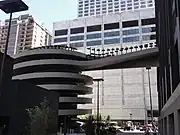 Spiral vehicle ramp to the parking garage, photographed in 2012