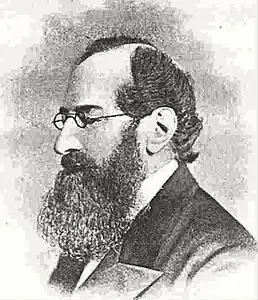 Profile view of man with long beard and spectacles