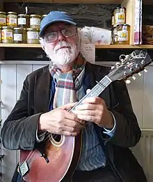 Moynihan with a pre-war Gibson mandolin