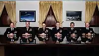 Chairman of the Joint Chiefs of Staff General Richard B. Myers with the other members of The Joint Chiefs of Staff in the Joint Chiefs of Staff Gold Room, also known as "The Tank" at The Pentagon on 14 December 2001.