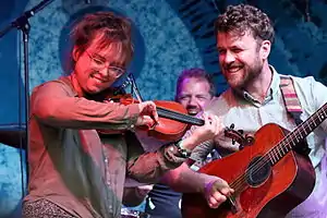 Lyndsay Pruett, Patrick Armitage, and Jon Stickley, at Suwannee Springfest in 2016