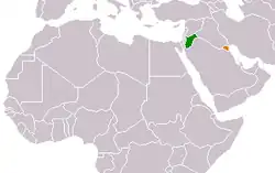 Map indicating locations of Jordan and Kuwait