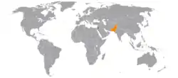 Map indicating locations of Jordan and Pakistan