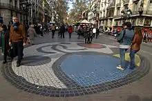 The mosaic Pla de l'Os  by the artist on the Ramblas of Barcelona