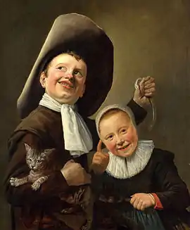 Judith Leyster, A Boy and a Girl with a Cat and an Eel; various references to proverbs or emblems have been suggested.